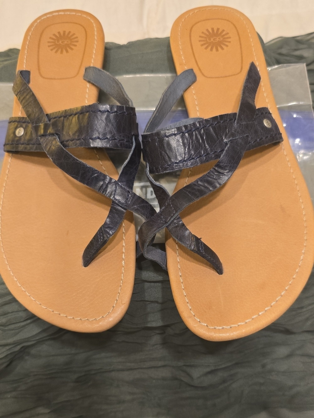 UGG Women's Navy Leather Strappy Sandals - Casual Slip-On